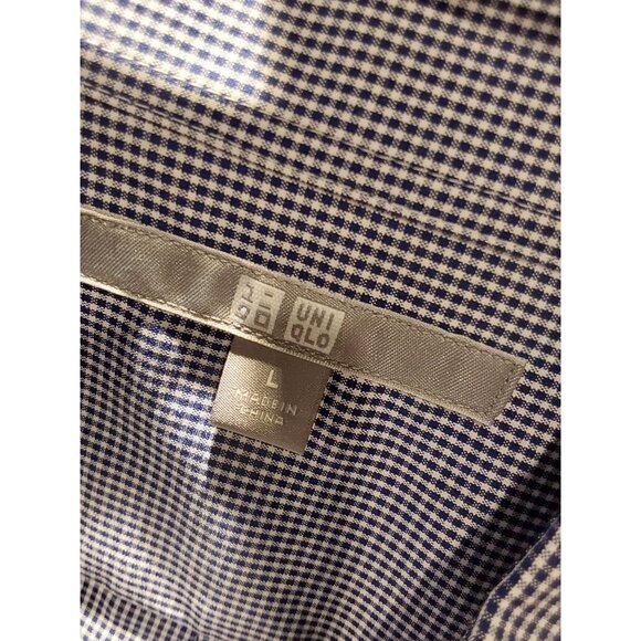 Uniqlo Men's Navy and White Check Cotton Buttondown Shirt. Size Large - Picture 1 of 12